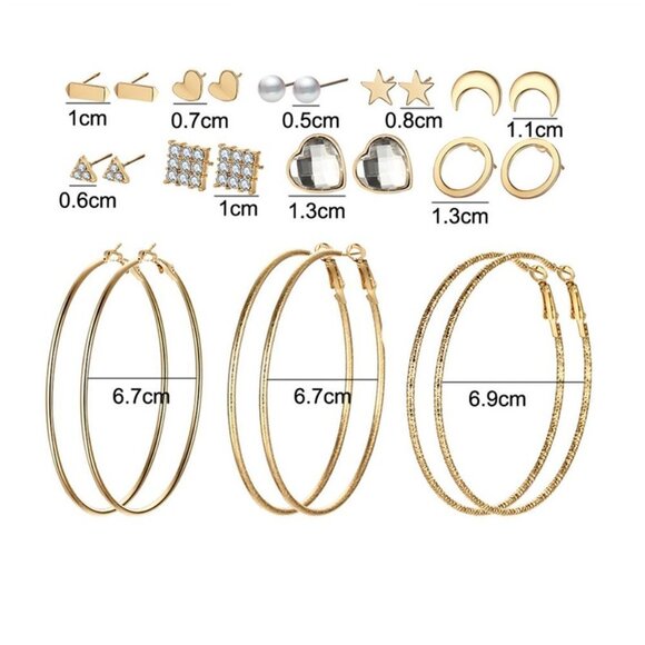 🔥12 Pair 14k Gold Plated Geometric Crystal Stud Earring Set Mix for Women, F271 - Picture 3 of 6